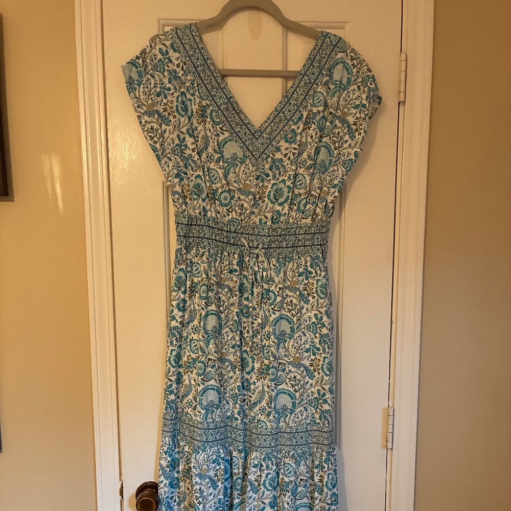 Rachel Zoe linen floral boho maxi dress, size small